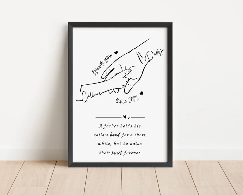 Personalised Daddy Gift Print, Father Hands Gift from Child, Gift from Son Daughter to Dad, Fathers Day Gift, Gift for Him from Baby Toddler