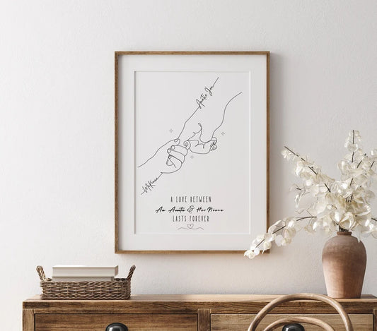 Personalised Auntie & Niece Nephew Line Art Print, Custom Name Hand Drawing, Auntie Gift from Niece, Aunt Wall Art, Nursery Decor, Gift Idea