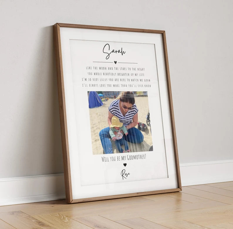 Godmother Reveal Wall Art, Unique Godparents Frame, Thoughtful Gift for God Mum from Godson or Goddaughter, Godson Goddaughter Wall Art Gift