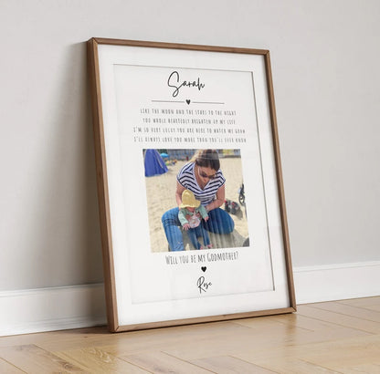 Godmother Reveal Wall Art, Unique Godparents Frame, Thoughtful Gift for God Mum from Godson or Goddaughter, Godson Goddaughter Wall Art Gift