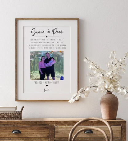 Godparents Proposal Prin, Custom Godparents Photo Gift, Godmother Suprise Wall Art, Gift for Godfather from Godson Goddaughter, Framed Gift