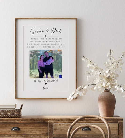 Godparents Proposal Prin, Custom Godparents Photo Gift, Godmother Suprise Wall Art, Gift for Godfather from Godson Goddaughter, Framed Gift