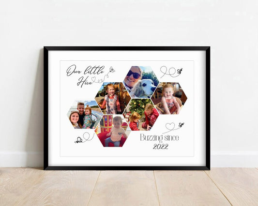 Personalised Family Photo Collage, Photo Gift Print, Family Beehive Wall Art, Mothers Day Gift, Custom Gift, Quote Gift Ideas for Him or Her