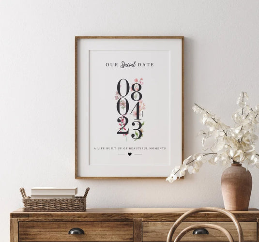Custom Anniversary Special Date Print | Custom Wedding Milestone Gift | Date Gift for Wife Husband Birthday | Flroal Gift for Her