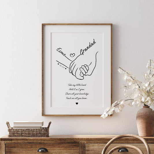 Personalised Grandad and Child Handprint Art | Custom Grandfather Gift | Fathers Day Gift | Nursery Wall Art | Baby and Grandparent Keepsake