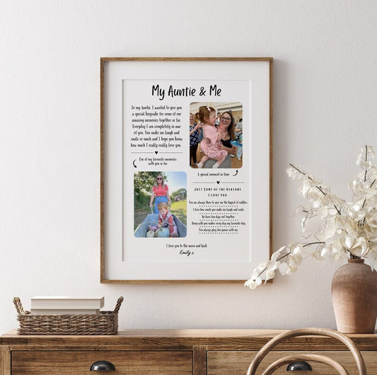 Custom Auntie Quote Print, Aunt Gift from Nephew Niece, Christmas Photo Gift, Aunt Xmas, Personalised Birthday Aunty Dad, Reasons I Love You