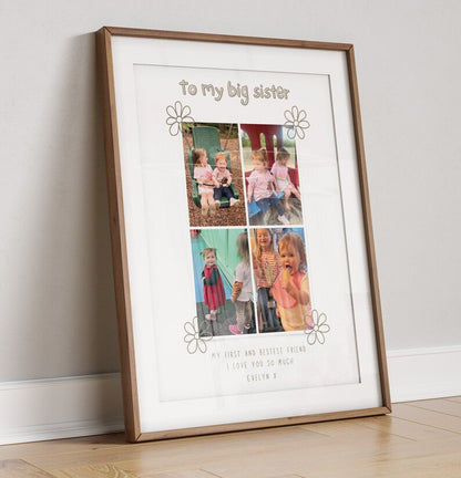 Custom Big Sister Photo Gift, Custom Gift for Sisters, Photo Collage, Best Friend Sibling Print, Kids Wall Art Decor, Big Sister Birthday