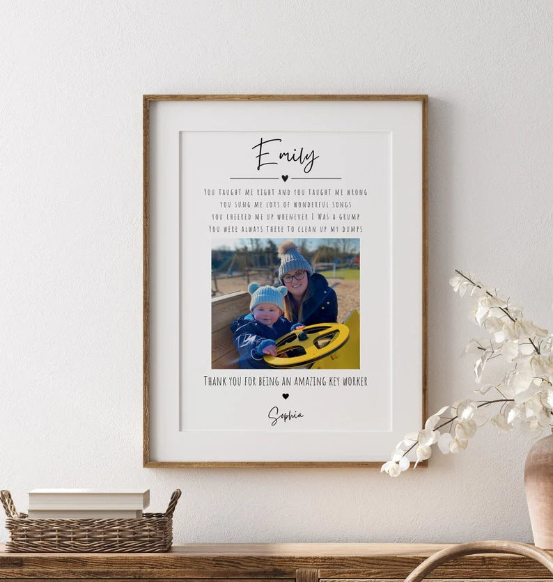 Custom Nursery Thank You Gift, Key Worker Gift, Nursery Teacher Poster, Year End Teacher Gift, Personalised Gift Print, Photo Nursery Frame
