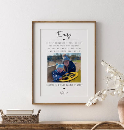 Custom Nursery Thank You Gift, Key Worker Gift, Nursery Teacher Poster, Year End Teacher Gift, Personalised Gift Print, Photo Nursery Frame