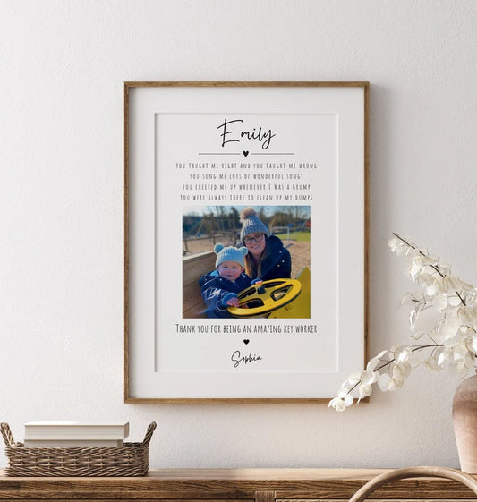 Custom Nursery Thank You Gift, Key Worker Gift, Nursery Teacher Poster, Year End Teacher Gift, Personalised Gift Print, Photo Nursery Frame