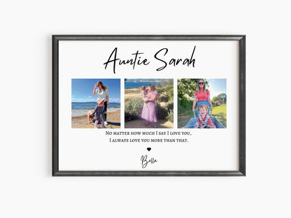 Custom Auntie Photo Gift, Personalised Aunt Print from Niece Nephew, Aunt Birthday Keepsake, Unqiue Aunty Gift, Birthday Gift for Sister