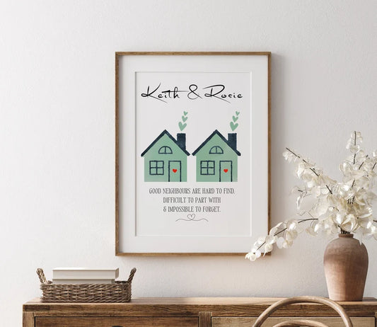 Personalised Neighbours Leaving Gift, Custom Thank You Gift for Neighbours, New Home Gift, Neighbours Letterbox Gift, Watercolour Moving Art