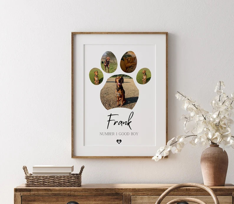 Dog Paw Photo Print, Custom Dog Gift, Dog Memorial Poster, Personalised Pet Print, Couple Gift, Doggy Keepsake, Dog Lover Gift, Pet Memory