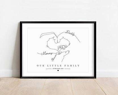 Personalised Gift Print for Newborn Baby, Family of Three Hands Gift, Family Portrait Gift, New Parents Keepsake, Baby Shower Minimalist