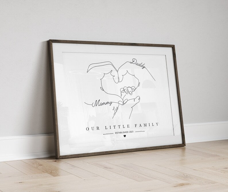 Personalised Gift Print for Newborn Baby, Family of Three Hands Gift, Family Portrait Gift, New Parents Keepsake, Baby Shower Minimalist