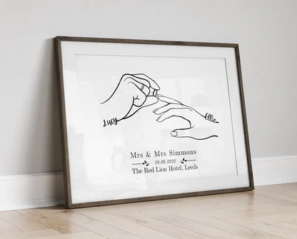Custom Wedding Line Art Print | Personalised Couple Hand Drawing | Mrs and Mrs Wedding Gift | Custom Names & Venue | LGBTQ Wedding Keepsake