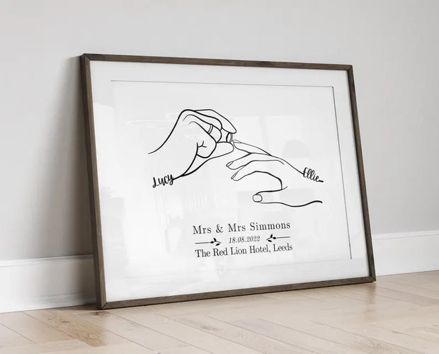 Custom Wedding Line Art Print | Personalised Couple Hand Drawing | Mrs and Mrs Wedding Gift | Custom Names & Venue | LGBTQ Wedding Keepsake