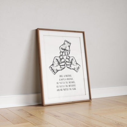 Brotherhood Wall Art | Fist Bump Illustration | Inspirational Quote | Framed Wall Print Brothers | Sibling Christmas Bond | Friendship Art