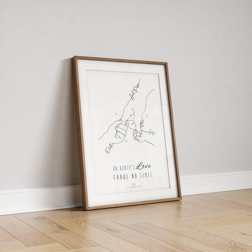 Personalised Auntie & Niece/Nephew Line Art Print, Custom Hand Holding Illustration, Aunt Gift, Minimalist Family Wall Art, Birthday Present