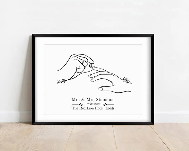 Custom Wedding Line Art Print | Personalised Couple Hand Drawing | Mrs and Mrs Wedding Gift | Custom Names & Venue | LGBTQ Wedding Keepsake