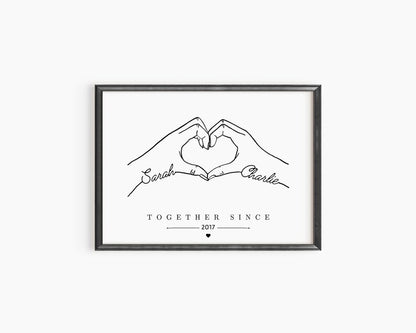 Personalised Heart Hands Couple Gift, Anniversary Present, Anniversary Gift Print, Engagement or Wedding Gift for Friend or Fiancé, Birthday