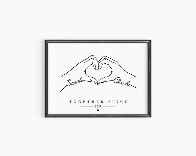 Personalised Heart Hands Couple Gift, Anniversary Present, Anniversary Gift Print, Engagement or Wedding Gift for Friend or Fiancé, Birthday