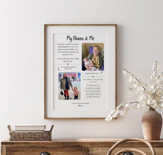 Personalised Nana Photo Print, Nanny Gift from Grandchild, Nanna Quote from Grandchildren, Nana Birthday Wall Art Framed, Mothers Day Gift