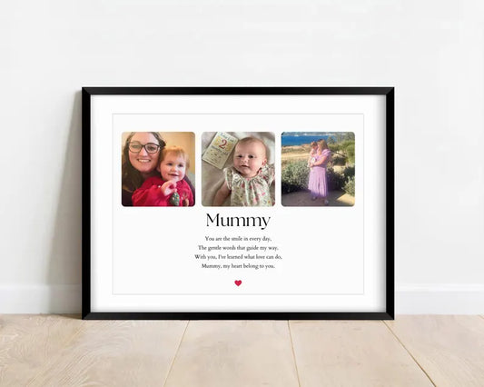 Personalised Mum Photo Print, Mother Gift Child, Mummy Quote Wall Art, Home Wall Decor, Gift from Son Daughter, Family Framed Print, For Her
