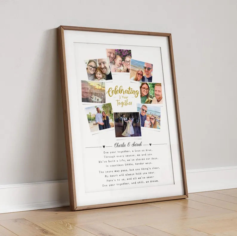 First Wedding Anniversary Personalised Photo Collage, Paper Anniversary Gift, 1 Year Anniversary Celebration, Polaroid Photo Gift, Wedding
