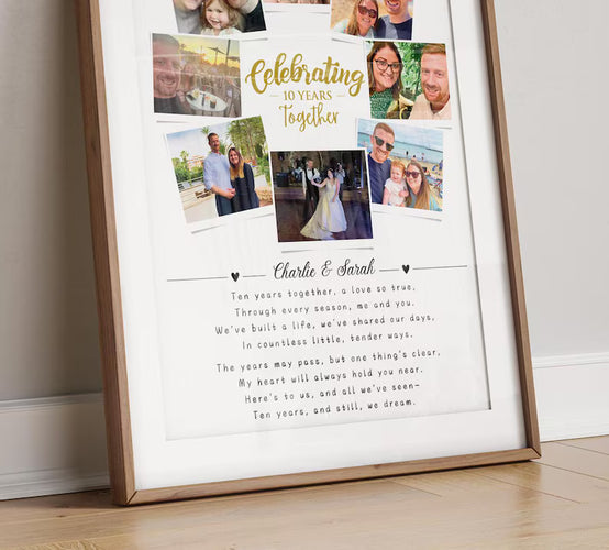 Custom 10th Anniversary Photo Collage, 10 Year Anniversary Gift, 10 Year Celebration, Polaroid Photo Decor, Tin Anniversary Gift for Wife