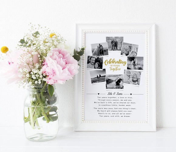 Custom 10th Anniversary Photo Collage, 10 Year Anniversary Gift, 10 Year Celebration, Polaroid Photo Decor, Tin Anniversary Gift for Wife