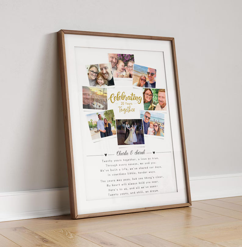 Personalised 20th Year Anniversary Photo Collage, Twenty Anniversary Gift, 20th Celebration, Polaroid Photo Gift, Porcelain Anniversary Wife