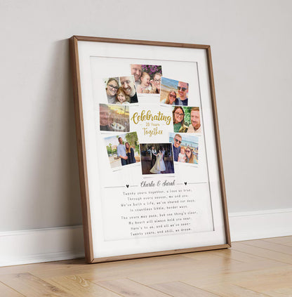 Personalised 20th Year Anniversary Photo Collage, Twenty Anniversary Gift, 20th Celebration, Polaroid Photo Gift, Porcelain Anniversary Wife