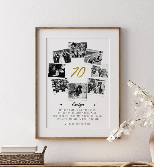 Personalised 70th Birthday Photo Collage, 70th Birthday Gift, 70th Birthday Wall Art, Polaroid Photo Decor, Unique 70th Gift Mum Sister Dad