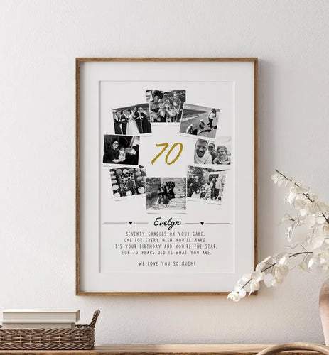 Personalised 70th Birthday Photo Collage, 70th Birthday Gift, 70th Birthday Wall Art, Polaroid Photo Decor, Unique 70th Gift Mum Sister Dad