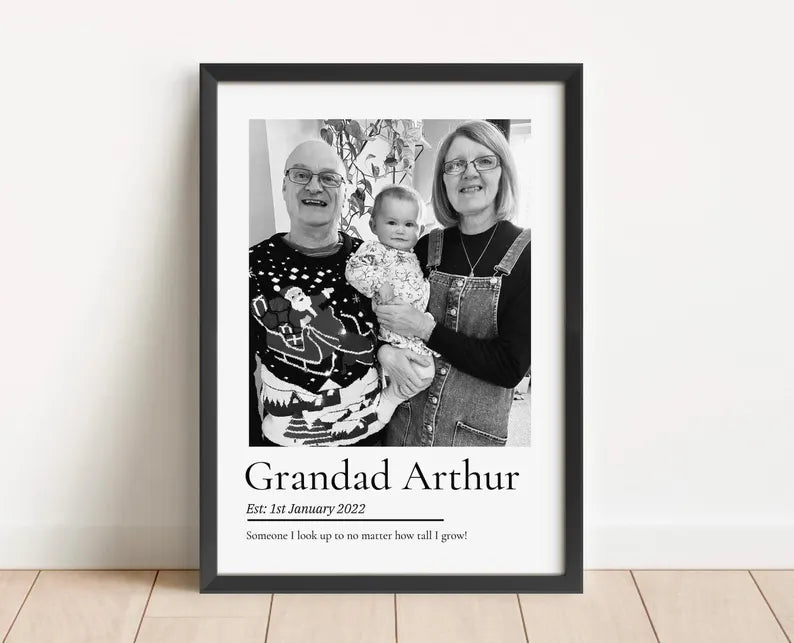 Personalised Grandad Photo Print, Custom Grandparent Gift with Name & Date, New Grandpa Keepsake, Gift for First-Time Grandad, Framed Gift