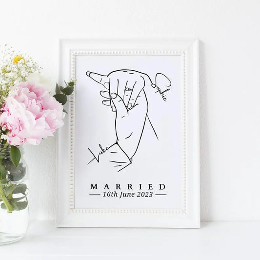 Married Personalised Hand Print, Just Married, Wedding Line Art, Wedding Gift, Holding Hand Gift, Anniversary Gift Idea, Bride and Groom Art