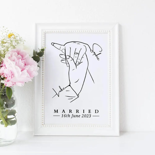 Married Personalised Hand Print, Just Married, Wedding Line Art, Wedding Gift, Holding Hand Gift, Anniversary Gift Idea, Bride and Groom Art