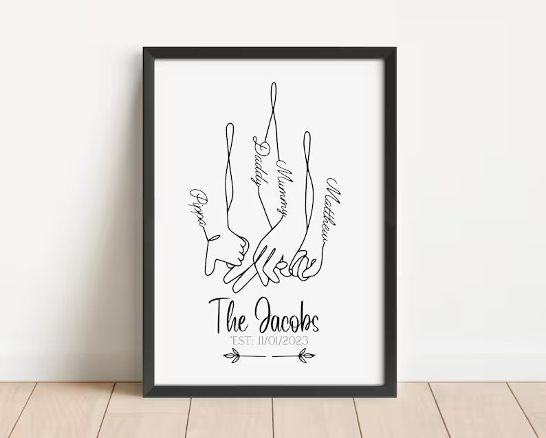 Family Hands Wall Art Printable, Personalised Family Digital Download, Family Gift, Mum Dad Birthday Gift, New Baby Present, Unique Family