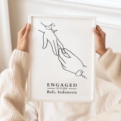 Personalised Engagement Hands Print, Gift for Engaged Couple, Anniversary Keepsake Present Fiancé, Custom Engagement Present for Friend