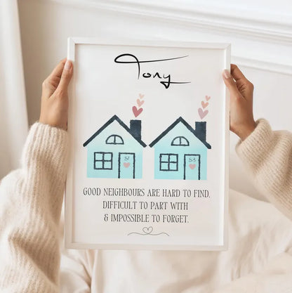Personalised Neighbours Leaving Gift, Custom Thank You Gift for Neighbours, New Home Gift, Neighbours Letterbox Gift, Watercolour Moving Art