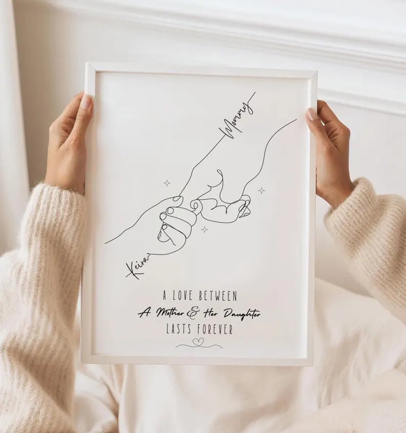 Personalised Mum Hands Gift, Mum Gift from Son, Customised Mummy Line Art Print, Mum Frame, Mummy Hamper, Mother Birthday Gift from Baby