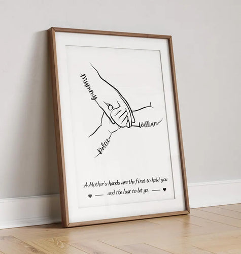 Personalised Mother Hands Print, 1 to 5 Child Hands, Mum Birthday Gift for Her from Son Daughter, Minimalist Line Art, Mummy Family Quote