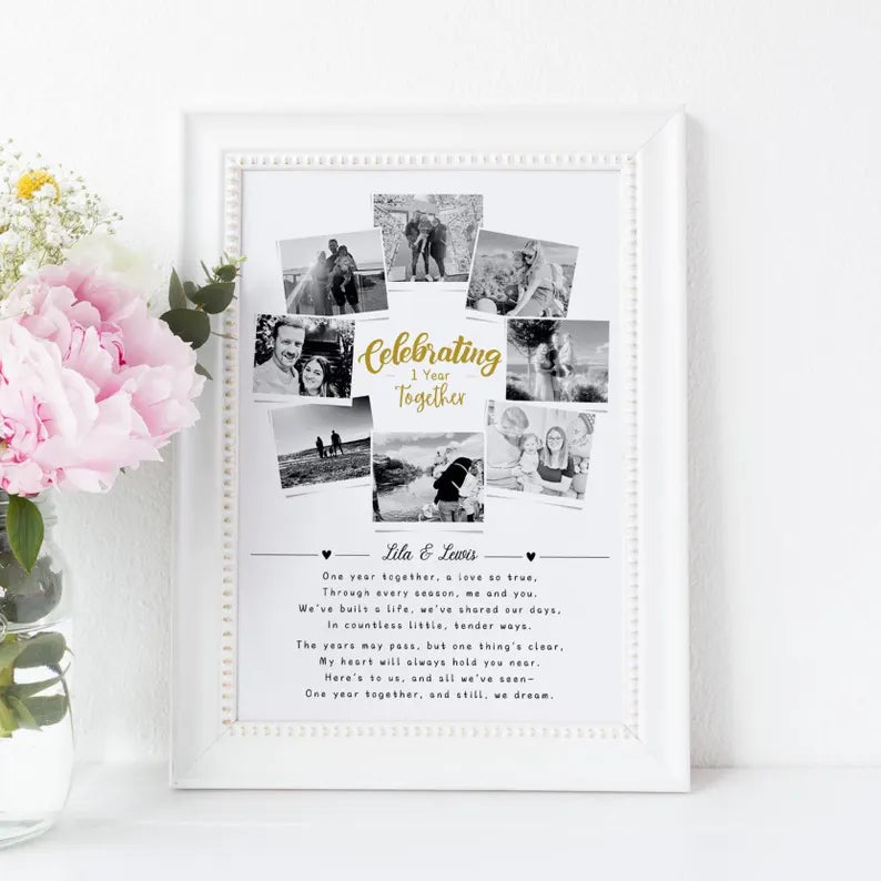 First Wedding Anniversary Personalised Photo Collage, Paper Anniversary Gift, 1 Year Anniversary Celebration, Polaroid Photo Gift, Wedding