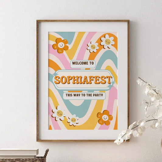 Custom 60's Themed Birthday Print, 70's Party Poster, Groovy Boho Retro Wall Decor, Festival Party Wall Art, Party Decor Style, Party Invite