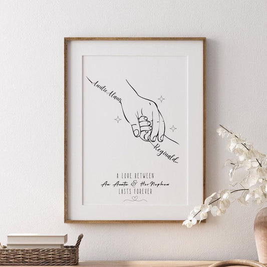 Personalised Auntie Hands Line Art, Holding Hands Gift Print, Aunty Birthday Gift, Aunt Present, Minimalist Line Art, New Aunt Wall Art Gift