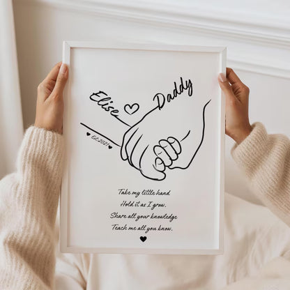 Custom Daddy and Daughter Hands Gift, Father's Day Gift, Custom Father and Son Print, New Dad Frame from Baby, Minimalist Line Art Keepsake