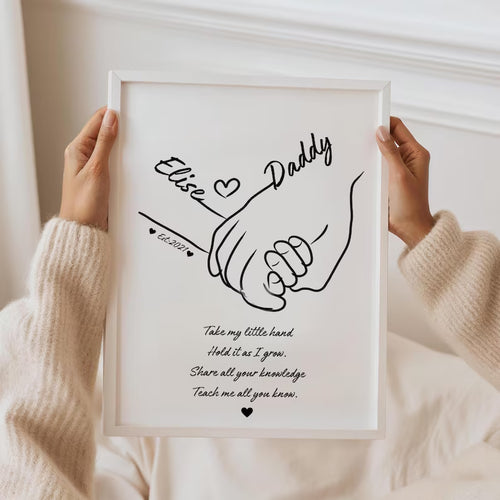 Custom Daddy and Daughter Hands Gift, Father's Day Gift, Custom Father and Son Print, New Dad Frame from Baby, Minimalist Line Art Keepsake