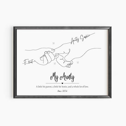 Personalised Auntie Print, Custom Aunt and Niece Gift, Minimalist Line Art, Aunt Keepsake, New Aunty Birthday Gift, My Auntie Since Print