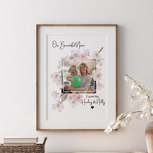 Custom Nana Gift from Grandchild, Personalised Nana Photo Frame, My Beautiful Nana Floral Print, Gift for Grandma Birthday or Mother's Day
